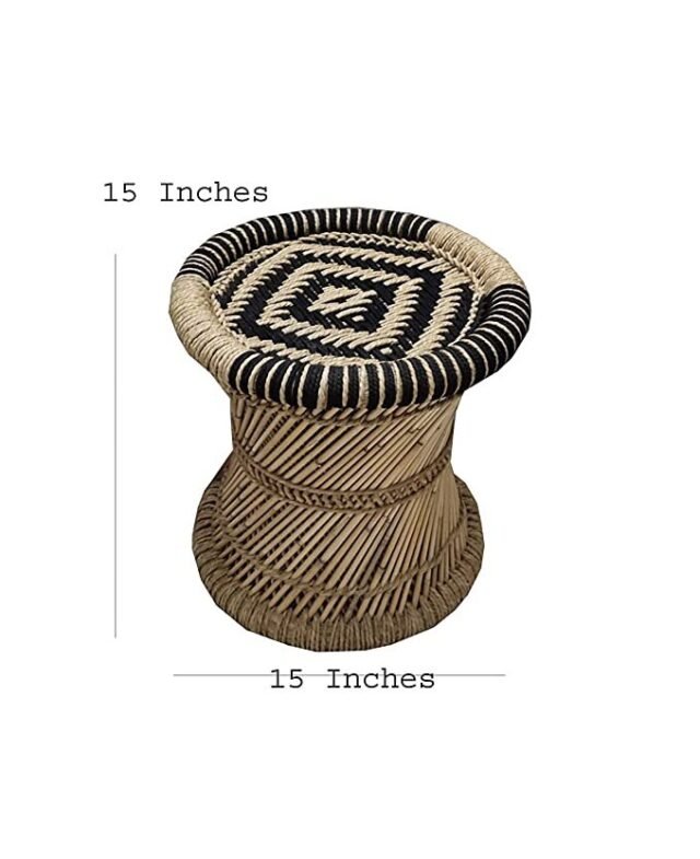 VANSHIKA Craft ! Natural Bamboo Mudda Weaving Black and Beige Flower Chair Set ! Chair with Wave Design Mudda