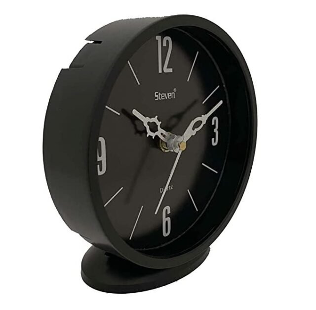Table Clock Clock by STEVEN Quartz LLP, Size Small 5 INCH Model NO.501 (Black)