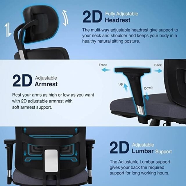 The Sleep Company SmartGRID Onyx Orthopedic Chair for Home & Office |Adjustable Lumbar Support for Ergonomic Sitting Posture|Made in India|Multiple Adjustments Mechanism(Classic Black & Grey)