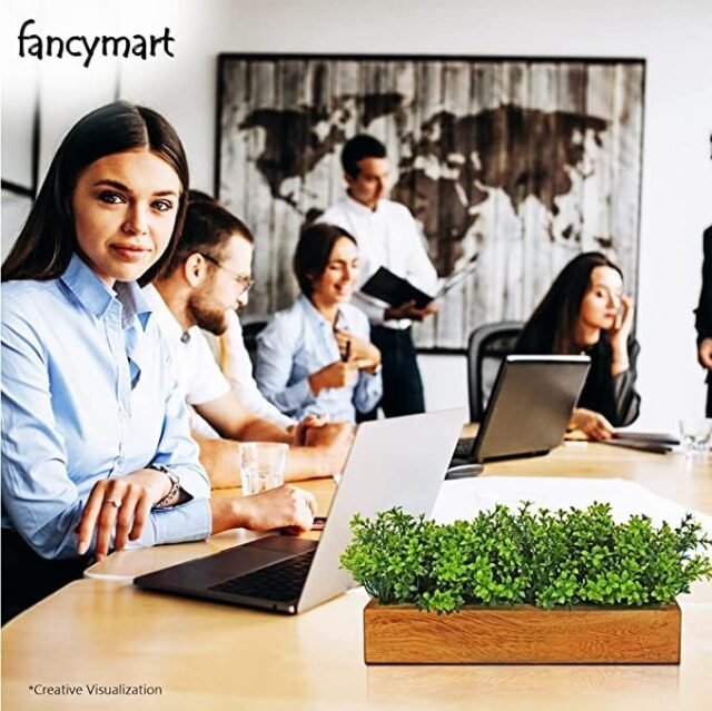 fancymart Artificial Gardenia Plant Bunch in Wood Planter, Home and Office Decor Plants for Decoration, Realistic Green Decorative for Interior, Living Room, Office Desk