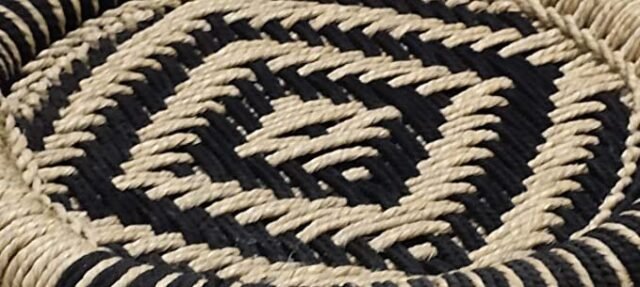 VANSHIKA Craft ! Natural Bamboo Mudda Weaving Black and Beige Flower Chair Set ! Chair with Wave Design Mudda