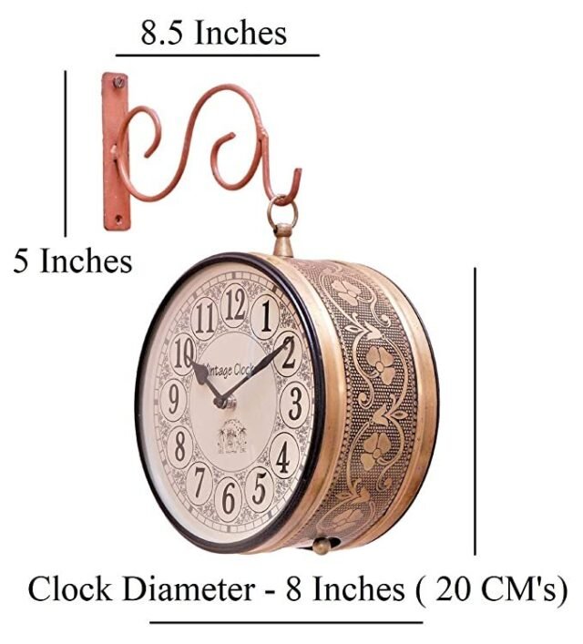 Vintage Clock Double Side Iron Wall Clock / 8 Inches Size / 1 Year Warranty