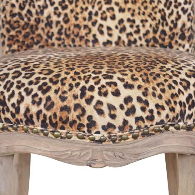 Artisan Furniture Chair, Wood, Sunbleach, Leopard Print Fabric, One Size