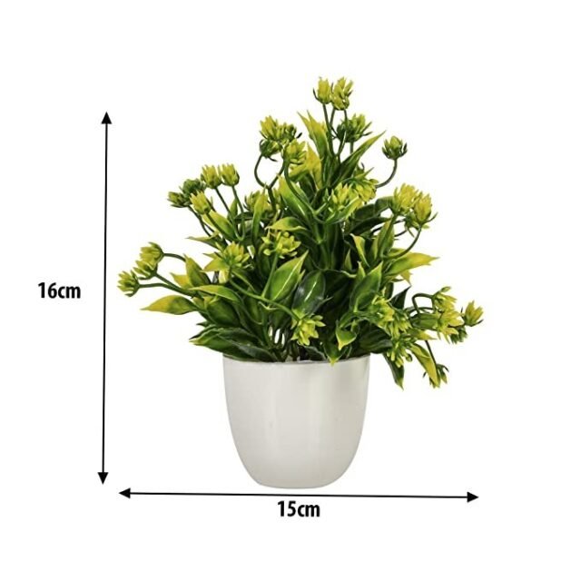 SHOPERIYA Artificial Bonsai Wild Flower Plant with Plastic Pot for Home Decoration Office Table Greenery Room Bathroom Home Decor Plants (Forest Green)