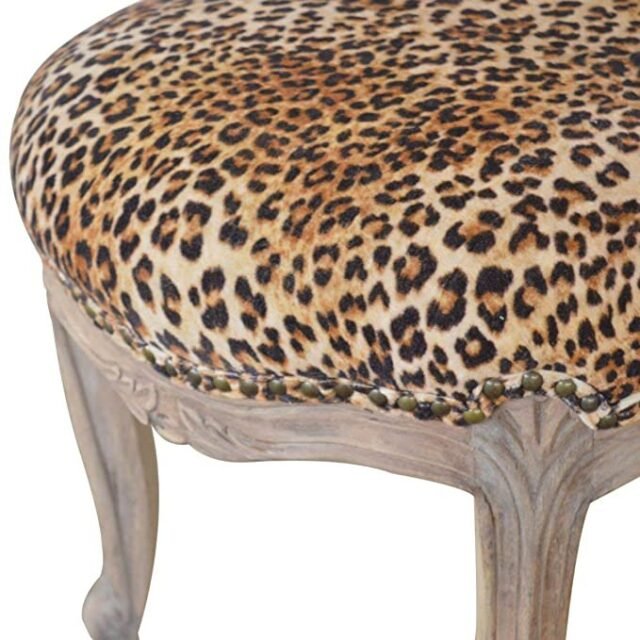 Artisan Furniture Chair, Wood, Sunbleach, Leopard Print Fabric, One Size