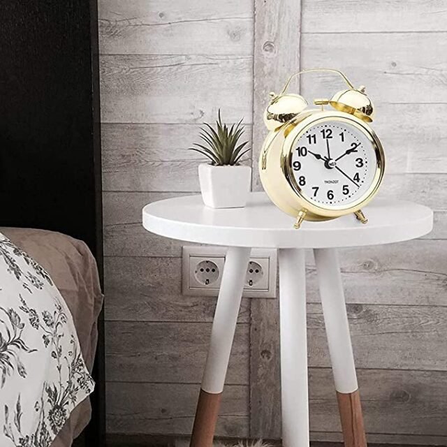 Maa Venture Twin Golden Bell Table Top Alarm Clock with Night LED Light Display Alarm Clock for Bedroom Heavy Sleepers Kids and Students for Heavy Sleepers Bedroom(Golden Vintage)