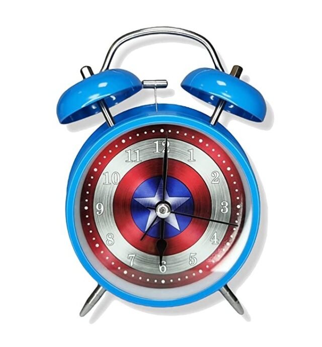 RIANZ Girl's and Boy's Metal Twin Bell Super Hero Table Alarm Clock (Blue)
