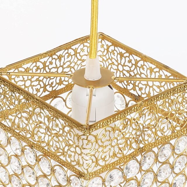 Homesake 60 Watts Hanging Lamps Golden Crystal Pendant Light, Floral Adjustable Light for Kitchen Dinning Room Bedroom, Leafy (Rectangular)