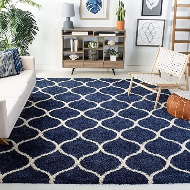 Sifa Carpet Hand Woven Modern Shaggy Carpets with 2Inch Pile Height Blue Color 5x7 Feet
