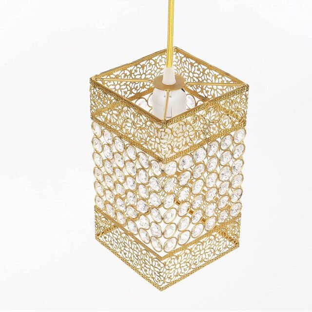 Homesake 60 Watts Hanging Lamps Golden Crystal Pendant Light, Floral Adjustable Light for Kitchen Dinning Room Bedroom, Leafy (Rectangular)