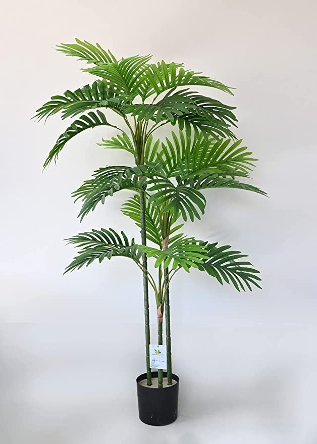 Blooming Floret Artificial Areca Palm | 3 Stems Having 27 Leaves (110 CM Long) | with Basic Black Pot | Ornamental Plant for Interior Decor/Home Decor/Office Decor | Dustproof