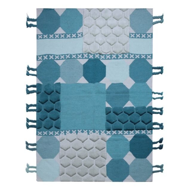 Duck Egg And Teal Color, Stylish, Geometric Pattern, Hand-Tufted, Wool Rug
