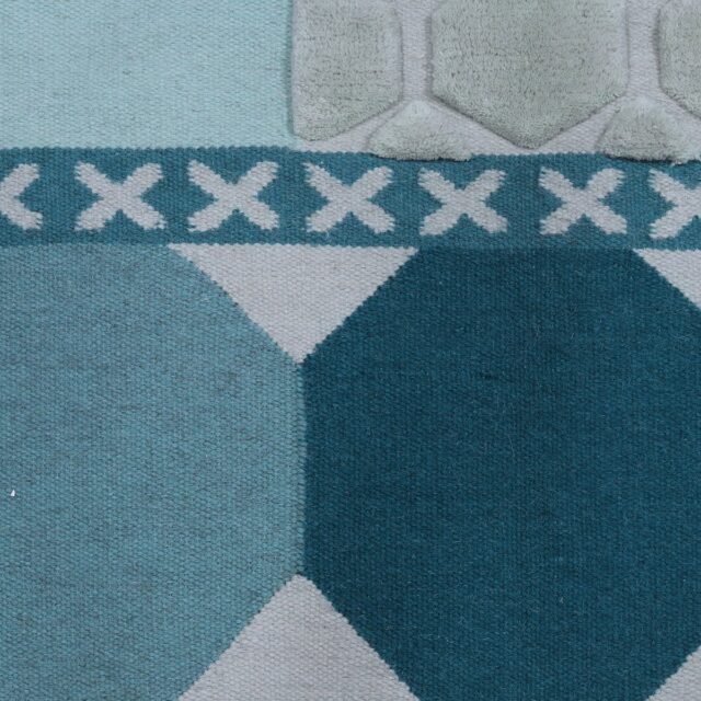 Duck Egg And Teal Color, Stylish, Geometric Pattern, Hand-Tufted, Wool Rug
