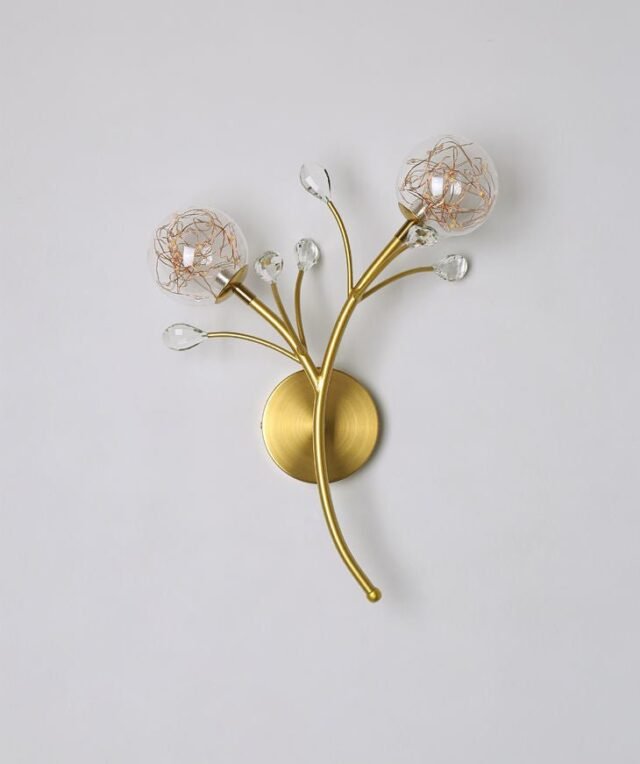 FAIRY STRING DUAL GLASS BALL WALL LIGHT METAL - GOLD WARM WHITE