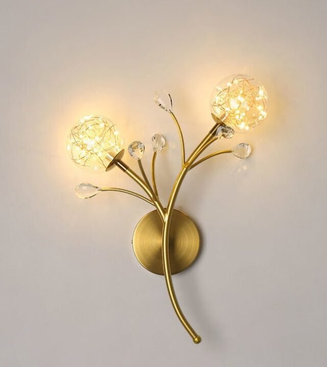 FAIRY STRING DUAL GLASS BALL WALL LIGHT METAL - GOLD WARM WHITE