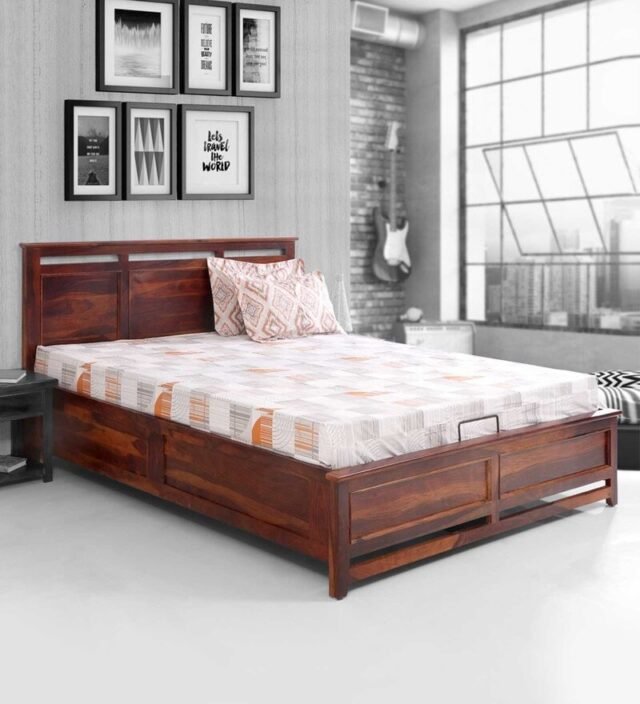 Catherine Queen Bed With Hydraulic Storage in Walnut Finish
