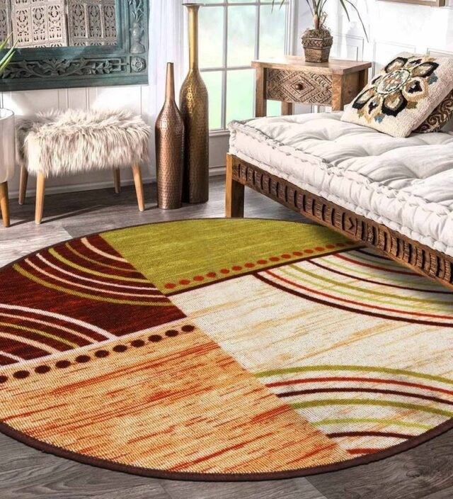 Cream Nylon Abstract 3 x 3 Feet Machine Made Carpet