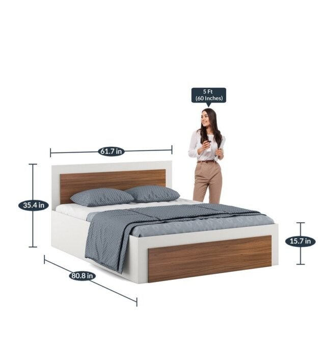 Dimora Queen Size Bed with Hydraulic Storage in Frosty White Colour