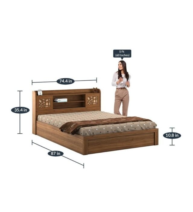 Kosmo Rayan King Size Bed With Box Storage in Natural Teak Finish