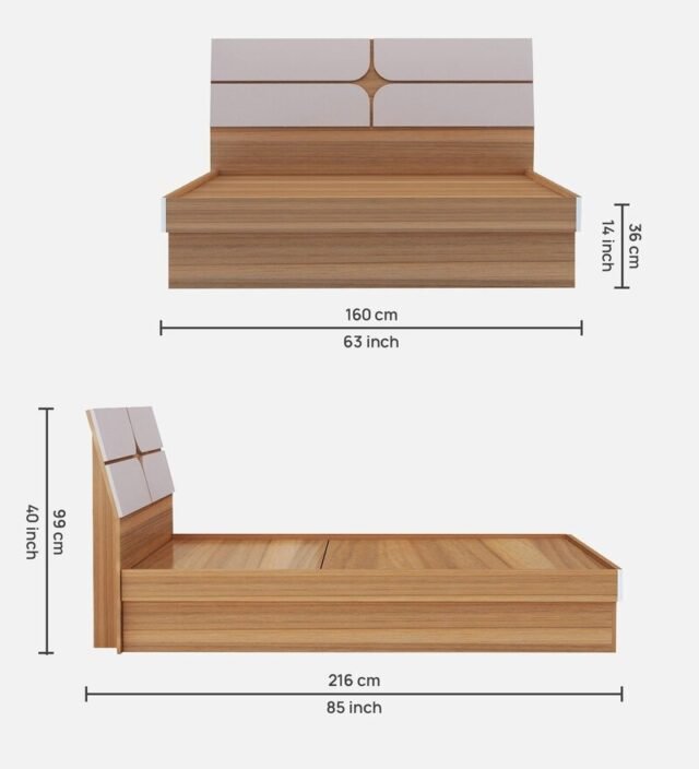 Kruger Queen Size Bed with Hydraulic Storage in Teak finish