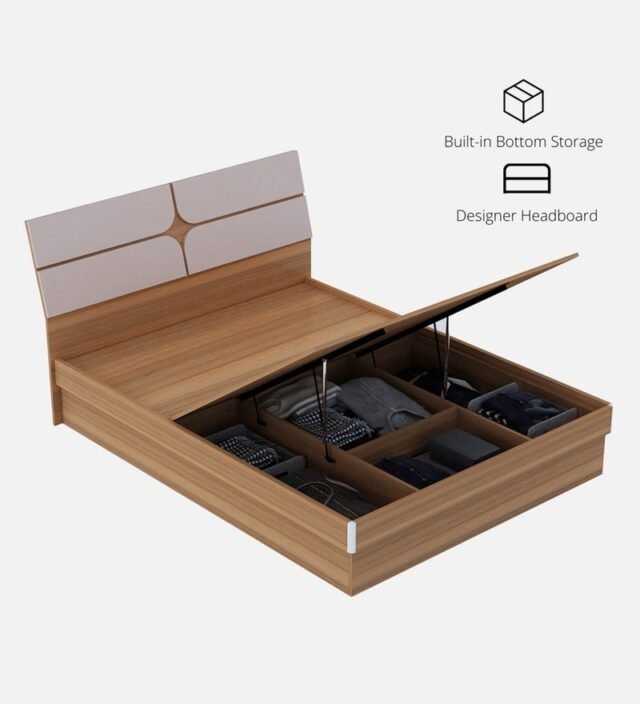 Kruger Queen Size Bed with Hydraulic Storage in Teak finish