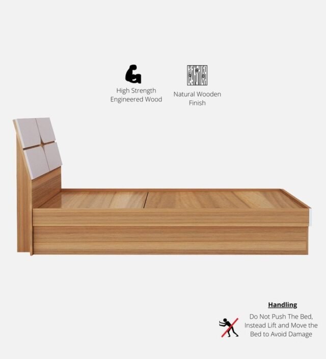 Kruger Queen Size Bed with Hydraulic Storage in Teak finish