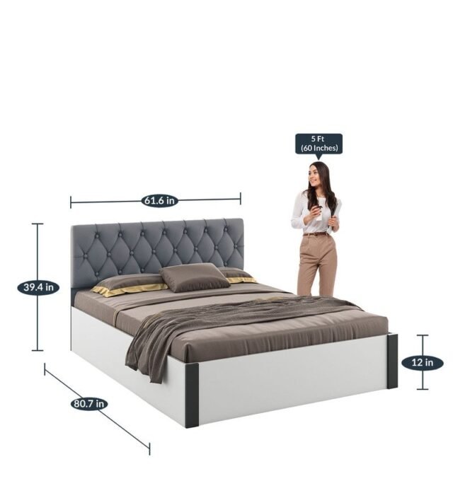 Orbit Queen Size Bed With Box Storage In Frosty White Colour