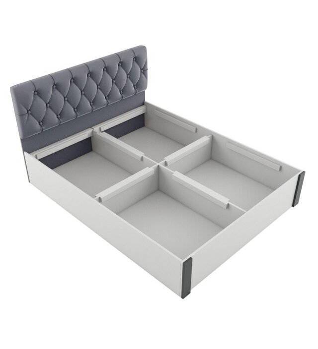 Orbit Queen Size Bed With Box Storage In Frosty White Colour
