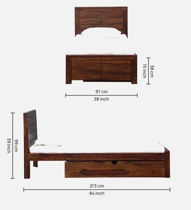 Segur Solid Wood Single Bed With Drawer Storage In Provincial Teak Finish