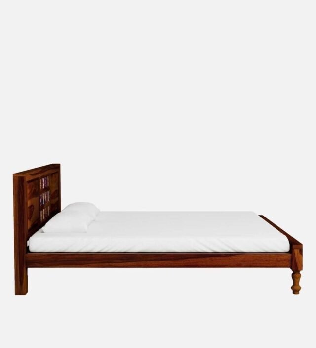 Siramika Solid Wood King Size Bed In Honey Oak Finish