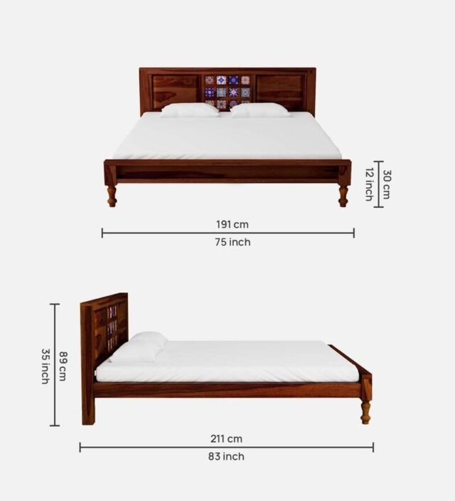 Siramika Solid Wood King Size Bed In Honey Oak Finish