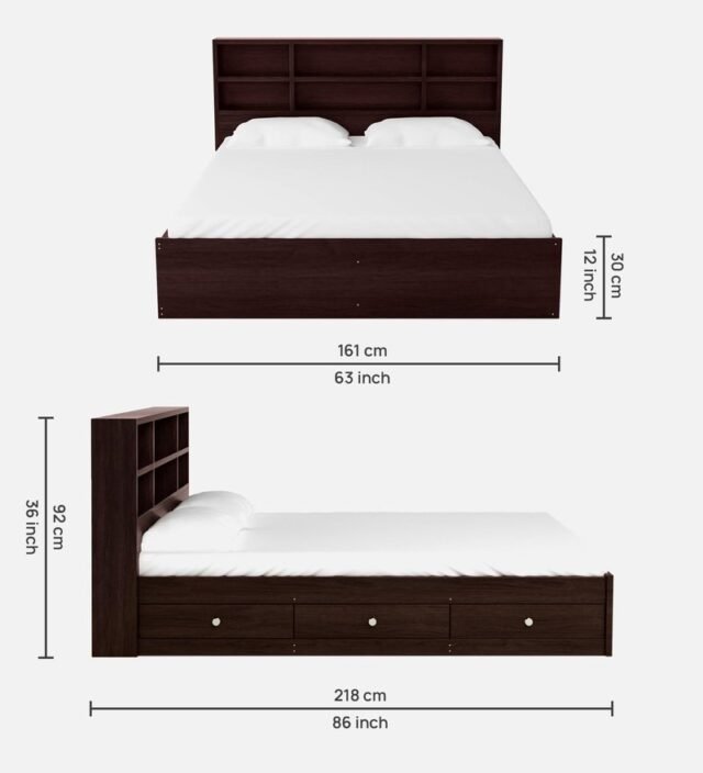 Tsukiko Queen Size Bed With Drawer Storage In Wenge Finish