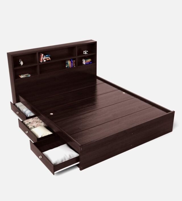 Tsukiko Queen Size Bed With Drawer Storage In Wenge Finish