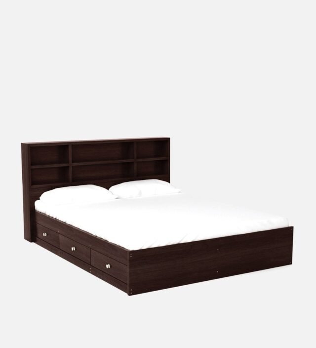 Tsukiko Queen Size Bed With Drawer Storage In Wenge Finish