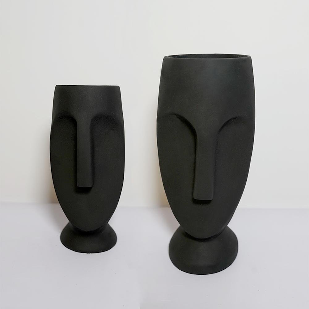 Beautiful Face Planter Set of 2 Outdoor/Indoor Vase, Black Color