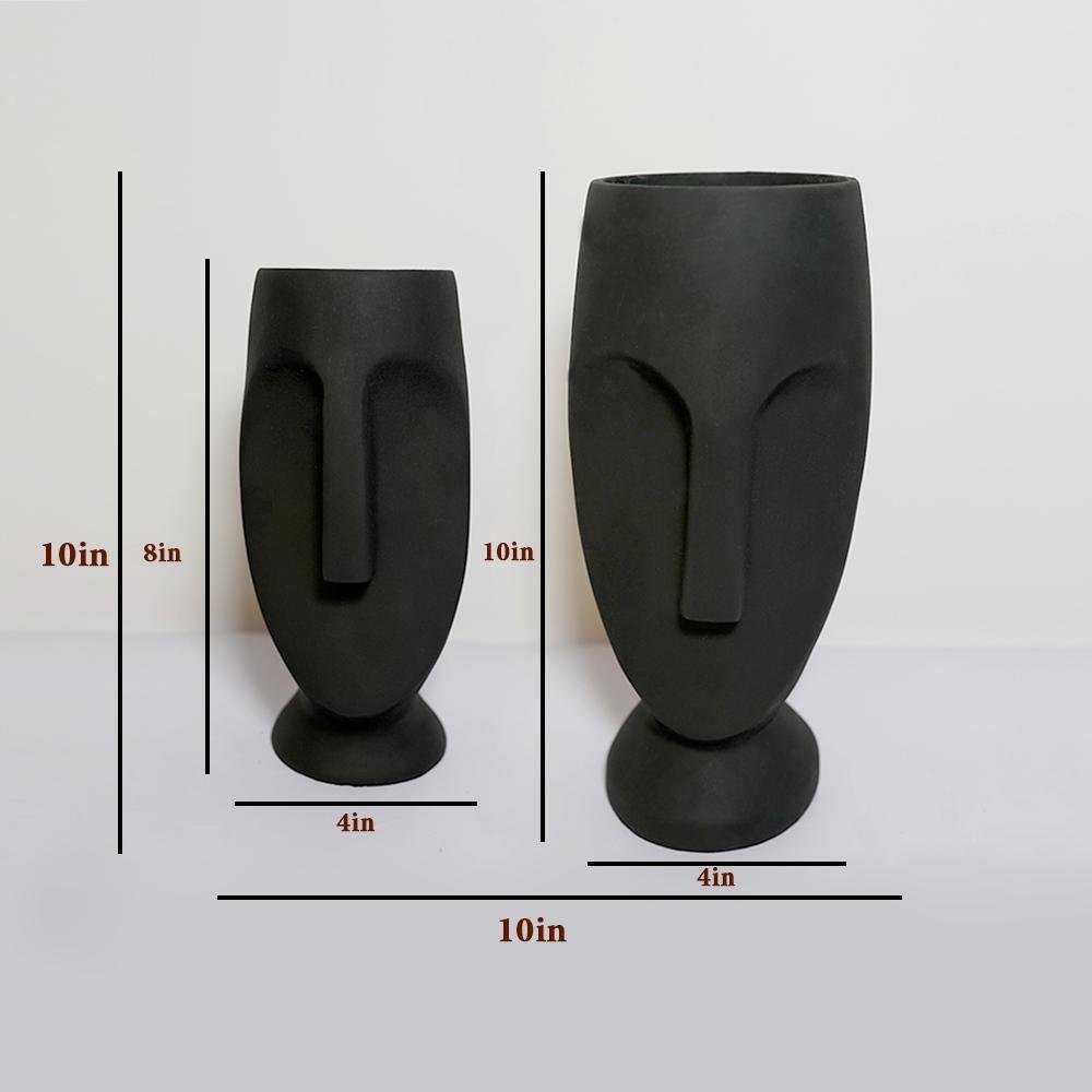 Beautiful Face Planter Set of 2 Outdoor/Indoor Vase, Black Color