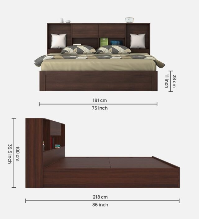 Yume King Size Bed With Box Storage In Regato Walnut Colour